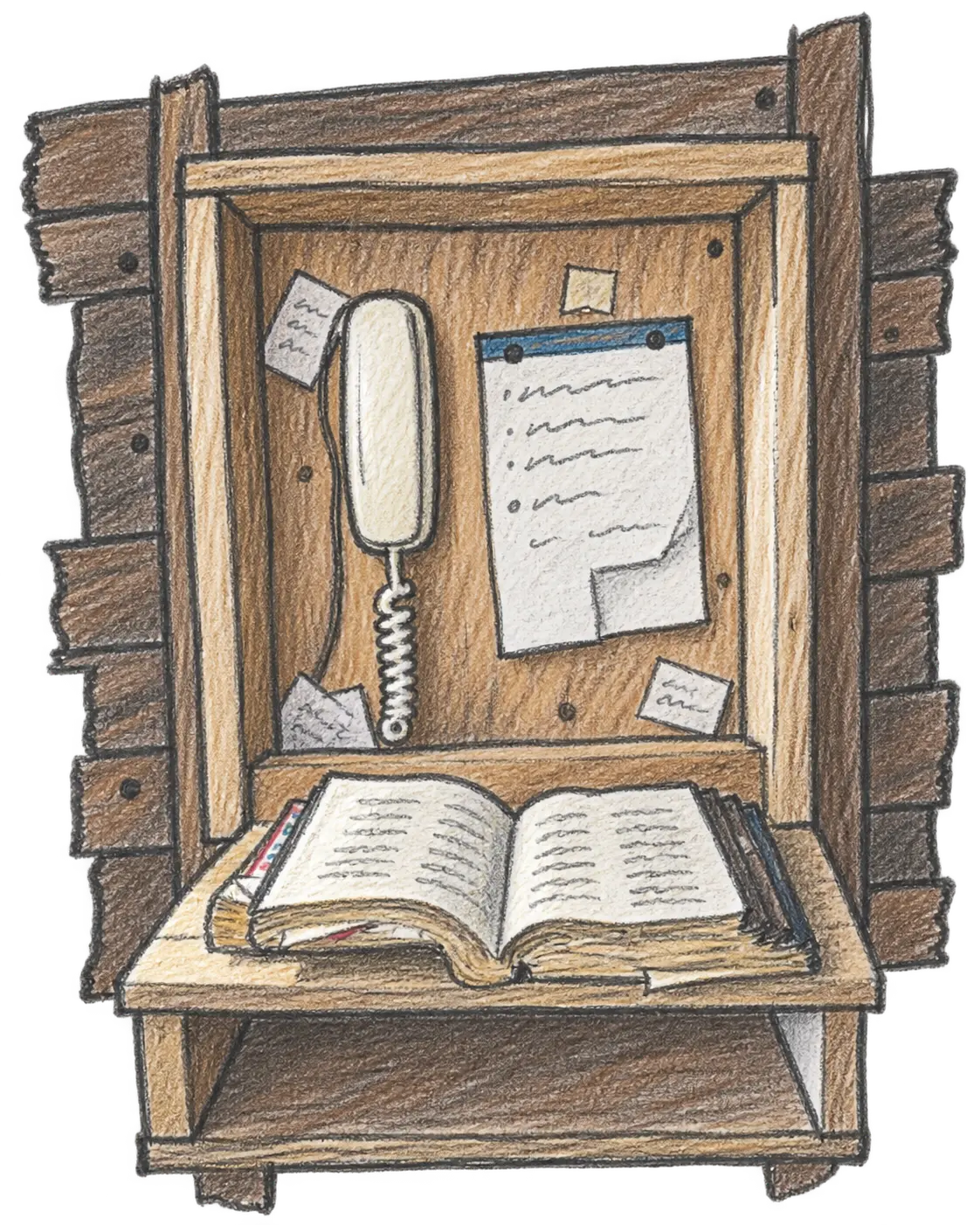 Hand-drawn sketch of an Amish telephone booth