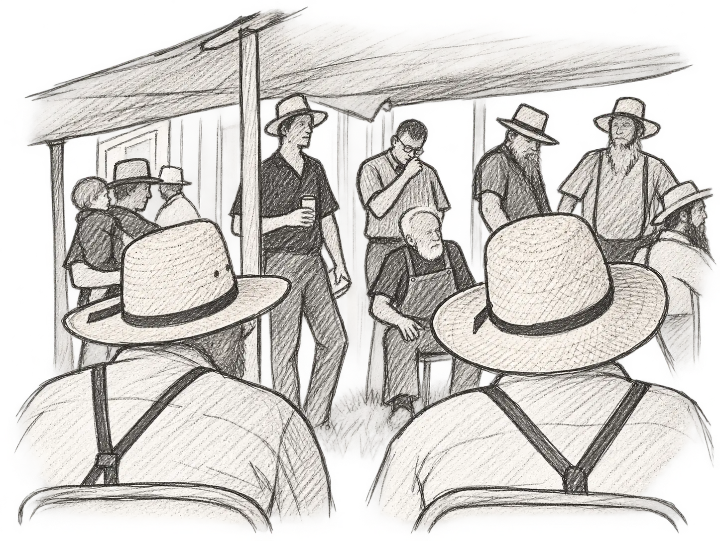 Amish farmers gathered together